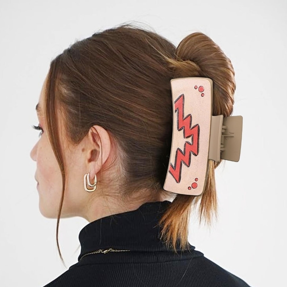 Western Faux Leather Red Southwestern Design Printed Hair Claw Rodeo Gift